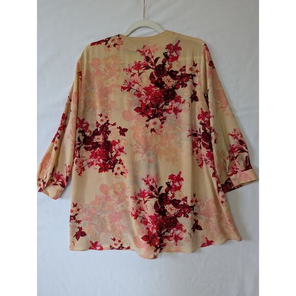 Rose + Olive Womens Peach Red Floral Pop Over Blouse Size XL Career Casual - Picture 3 of 8